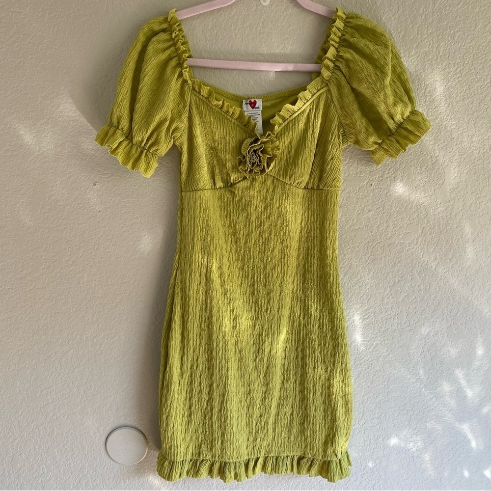 NEW Heart and Heels Puff Sleeve Green Dress